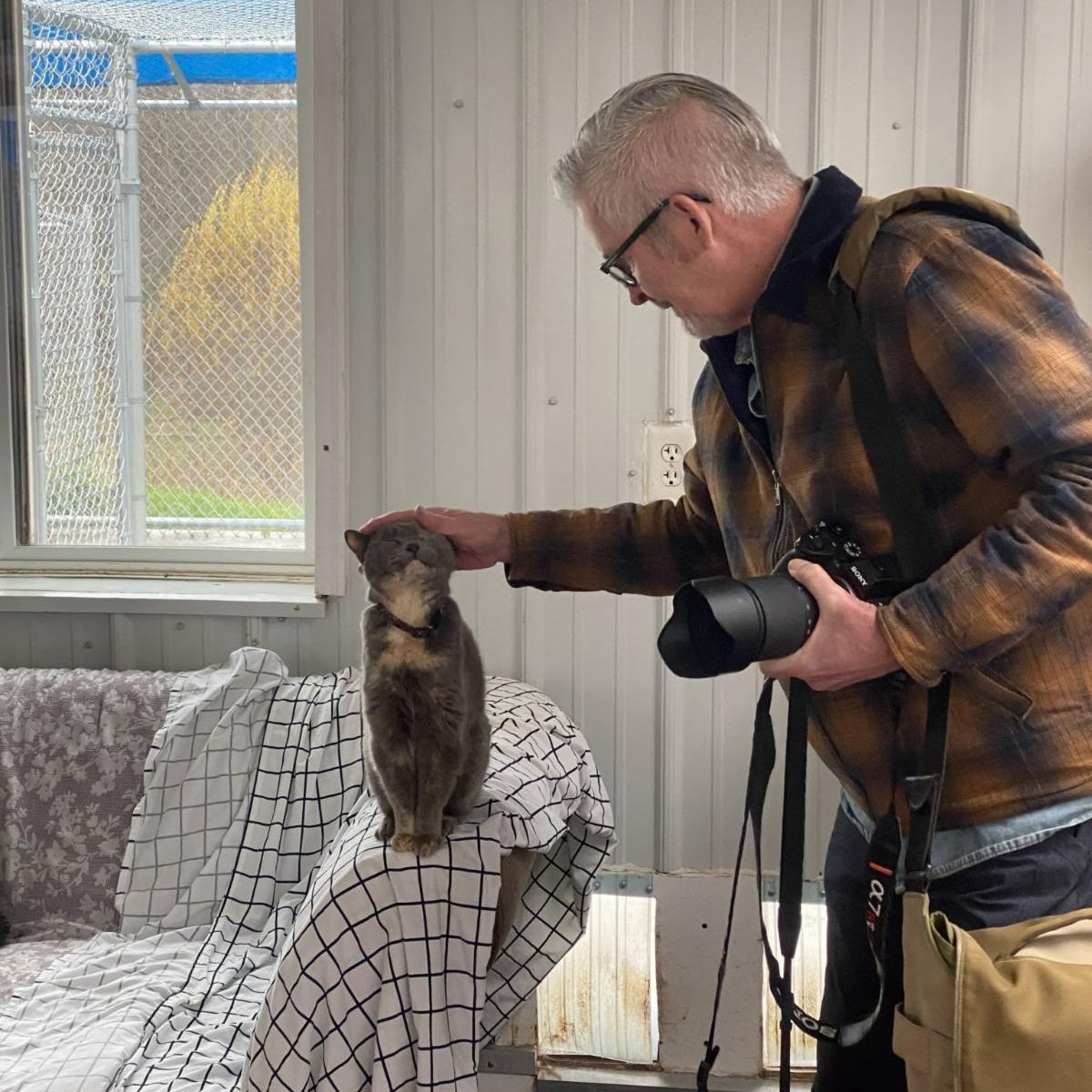 Mark L saying hello to one of the cats at Home For Life.  