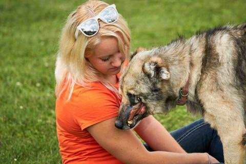 Raha with Barb showing injured face
